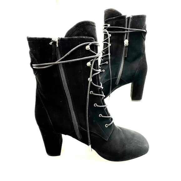 LONGCHAMP BLACK BLOCK HEEL LEATHER LACE-UP BOOT size FR 40/ US 9 - Picture 10 of 13